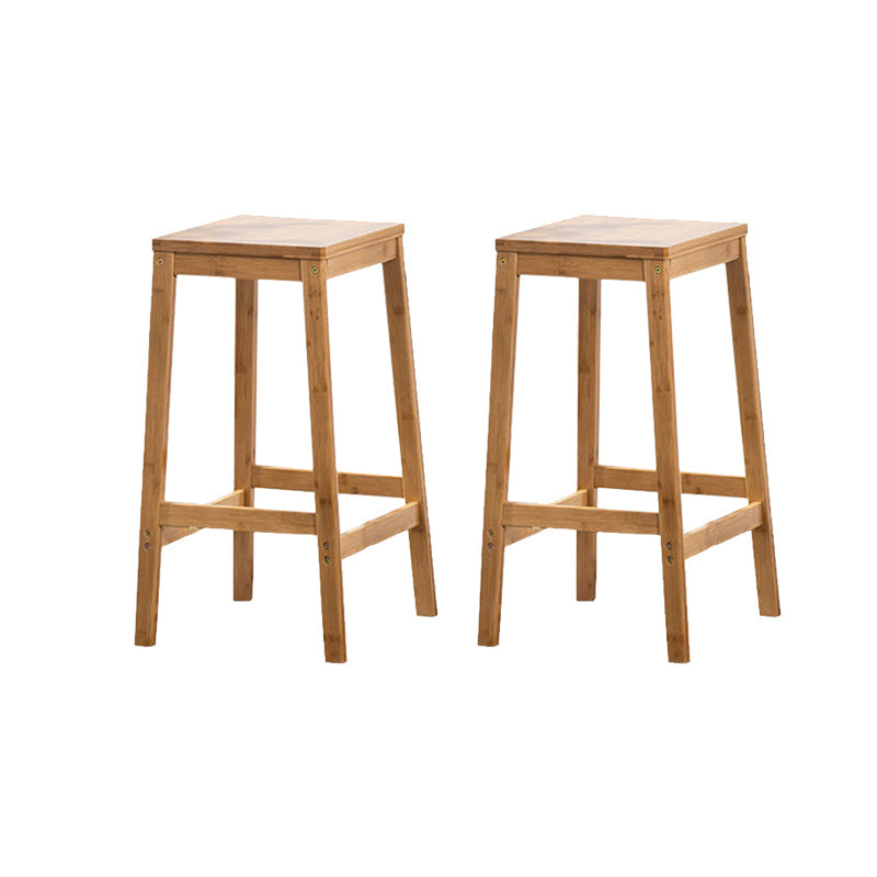 Contemporary Wood Stool Backrest Backless Bamboo Counter Stool with 4 Legs