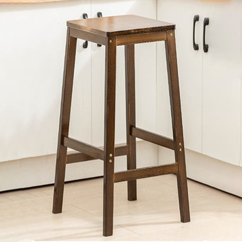 Contemporary Wood Stool Backrest Backless Bamboo Counter Stool with 4 Legs