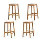 Contemporary Wood Stool Backrest Backless Bamboo Counter Stool with 4 Legs