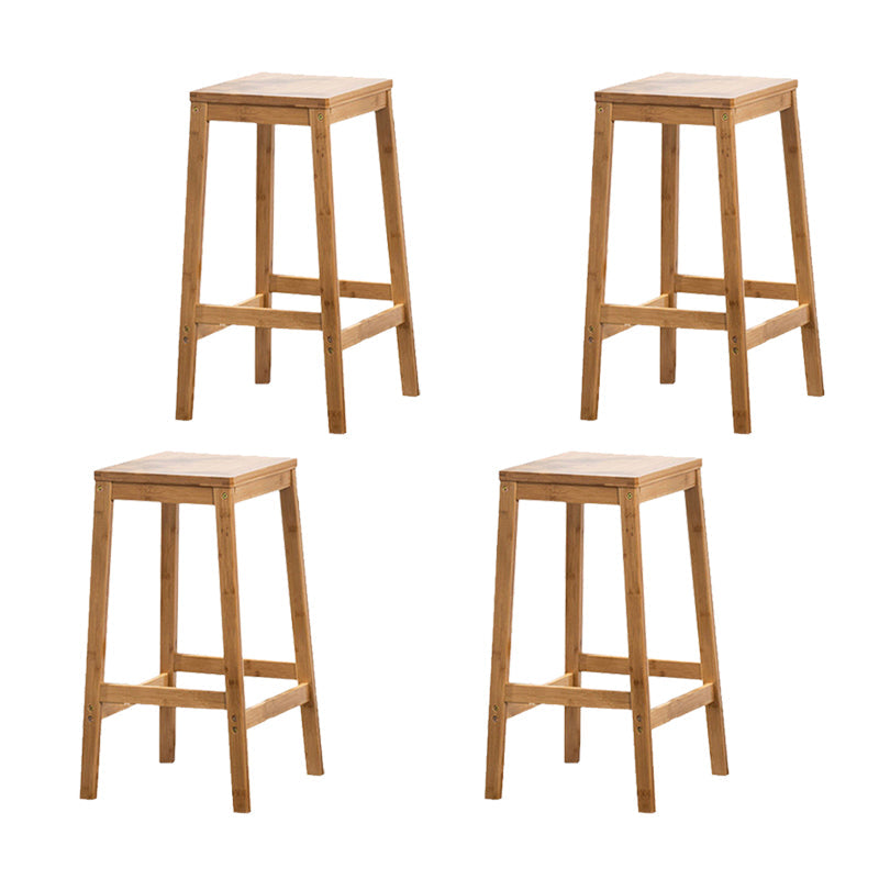 Contemporary Wood Stool Backrest Backless Bamboo Counter Stool with 4 Legs