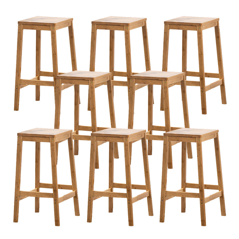 Contemporary Wood Stool Backrest Backless Bamboo Counter Stool with 4 Legs