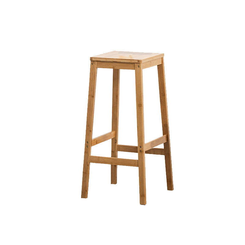 Contemporary Wood Stool Backrest Backless Bamboo Counter Stool with 4 Legs