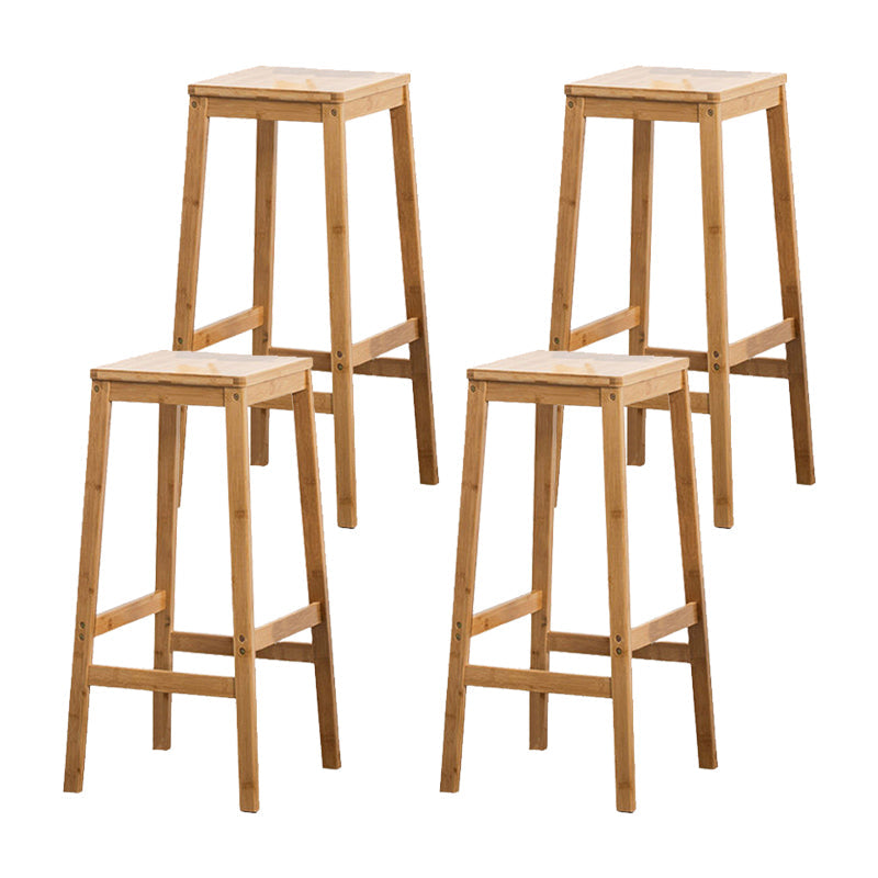 Contemporary Wood Stool Backrest Backless Bamboo Counter Stool with 4 Legs