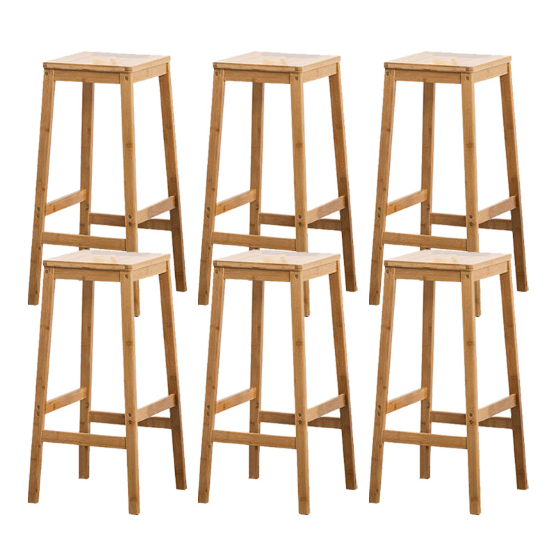 Contemporary Wood Stool Backrest Backless Bamboo Counter Stool with 4 Legs