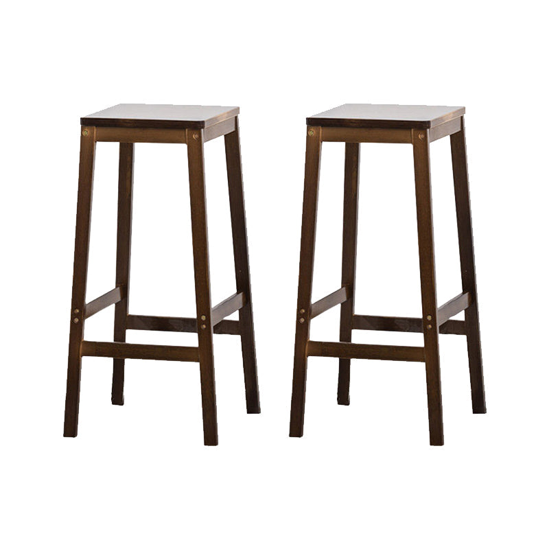 Contemporary Wood Stool Backrest Backless Bamboo Counter Stool with 4 Legs