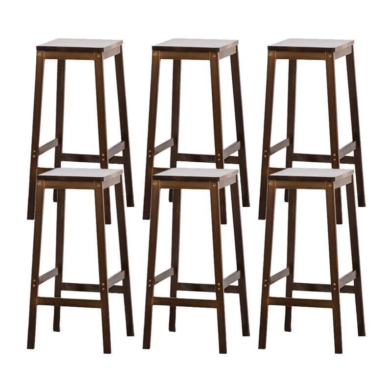 Contemporary Wood Stool Backrest Backless Bamboo Counter Stool with 4 Legs