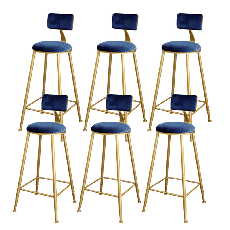 Glam Upholstered Bar Stools Footrest Backrest Coffee Shop Counter Bar Stool Blue 6 Piece Set Clearhalo 'Bar Furniture' 'Bar Stools' 'bar_stools' 'furn' 'furn_bar_stools' 'Furniture' 'Kitchen & Dining Furniture' 5638674
