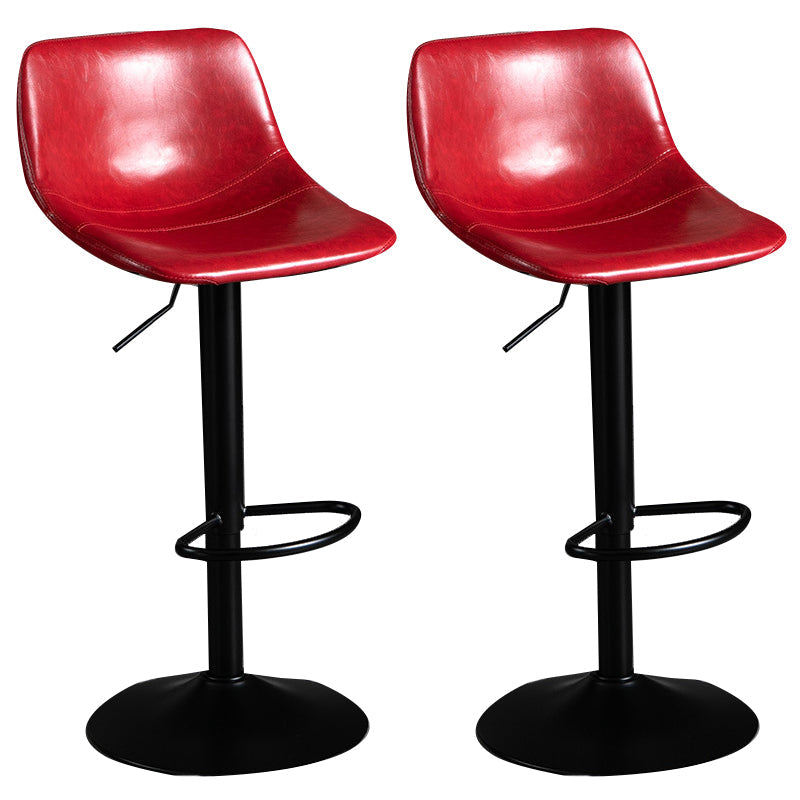 Contemporary Metal Barstool Faux Leather Footrest Stool Adjustable in Matte Finish Red 2 Piece Set Short Stool(22"H) Clearhalo 'Bar Furniture' 'Bar Stools' 'bar_stools' 'furn' 'furn_bar_stools' 'Furniture' 'Kitchen & Dining Furniture' 5638967
