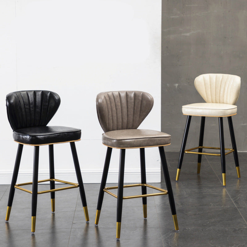 Modern Metal Barstool Faux Leather Counter Stool with Iorn 4 Legs Clearhalo 'Bar Furniture' 'Bar Stools' 'bar_stools' 'furn' 'furn_bar_stools' 'Furniture' 'Kitchen & Dining Furniture' 5639075