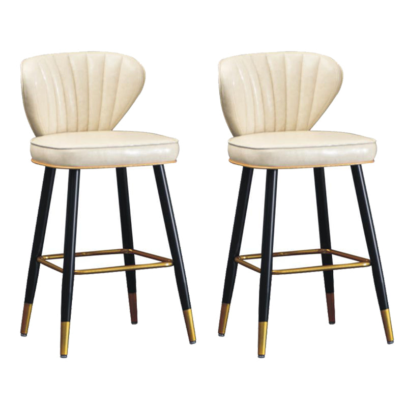 Modern Metal Barstool Faux Leather Counter Stool with Iorn 4 Legs Off-White 2 Piece Set Clearhalo 'Bar Furniture' 'Bar Stools' 'bar_stools' 'furn' 'furn_bar_stools' 'Furniture' 'Kitchen & Dining Furniture' 5639086