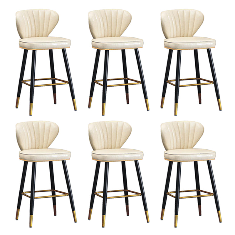 Modern Metal Barstool Faux Leather Counter Stool with Iorn 4 Legs Off-White 6 Piece Set Clearhalo 'Bar Furniture' 'Bar Stools' 'bar_stools' 'furn' 'furn_bar_stools' 'Furniture' 'Kitchen & Dining Furniture' 5639089