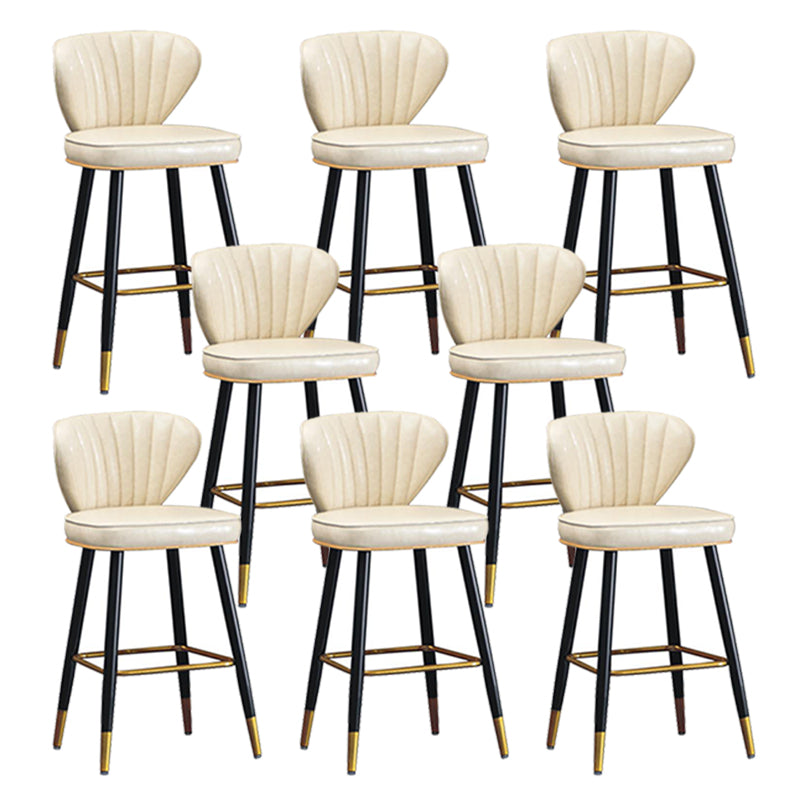 Modern Metal Barstool Faux Leather Counter Stool with Iorn 4 Legs Off-White 8 Piece Set Clearhalo 'Bar Furniture' 'Bar Stools' 'bar_stools' 'furn' 'furn_bar_stools' 'Furniture' 'Kitchen & Dining Furniture' 5639090