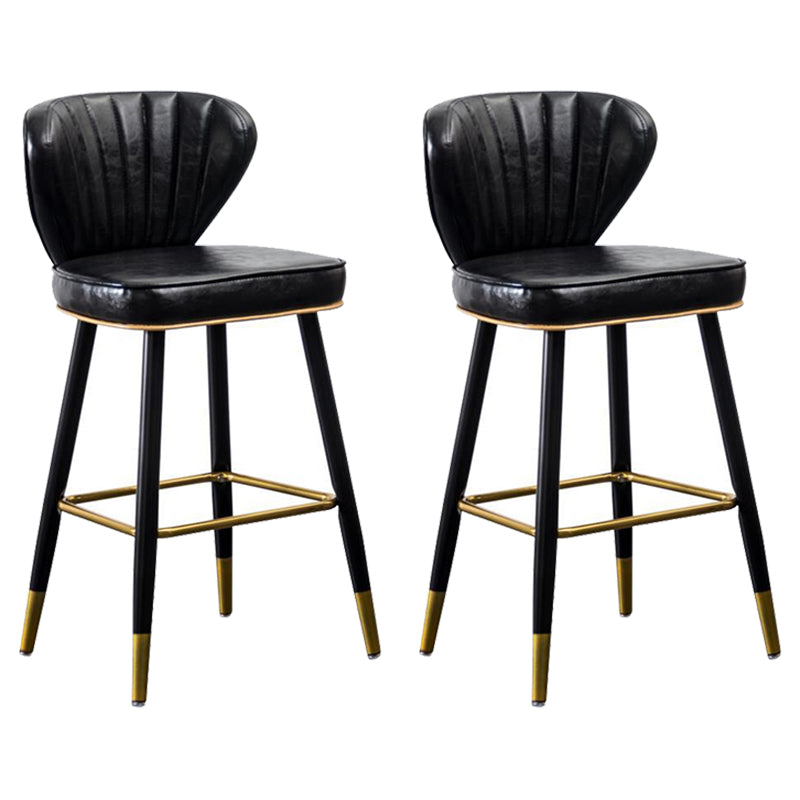 Modern Metal Barstool Faux Leather Counter Stool with Iorn 4 Legs Black 2 Piece Set Clearhalo 'Bar Furniture' 'Bar Stools' 'bar_stools' 'furn' 'furn_bar_stools' 'Furniture' 'Kitchen & Dining Furniture' 5639091