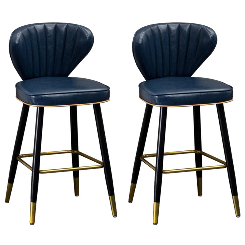 Modern Metal Barstool Faux Leather Counter Stool with Iorn 4 Legs Navy Blue 2 Piece Set Clearhalo 'Bar Furniture' 'Bar Stools' 'bar_stools' 'furn' 'furn_bar_stools' 'Furniture' 'Kitchen & Dining Furniture' 5639095