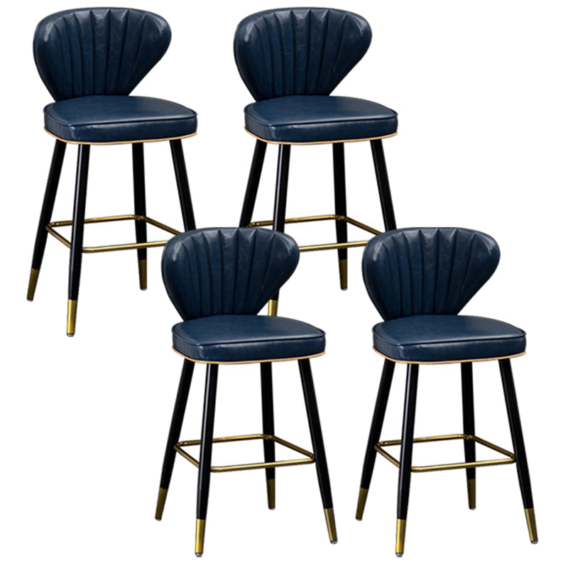 Modern Metal Barstool Faux Leather Counter Stool with Iorn 4 Legs Navy Blue 4 Piece Set Clearhalo 'Bar Furniture' 'Bar Stools' 'bar_stools' 'furn' 'furn_bar_stools' 'Furniture' 'Kitchen & Dining Furniture' 5639096