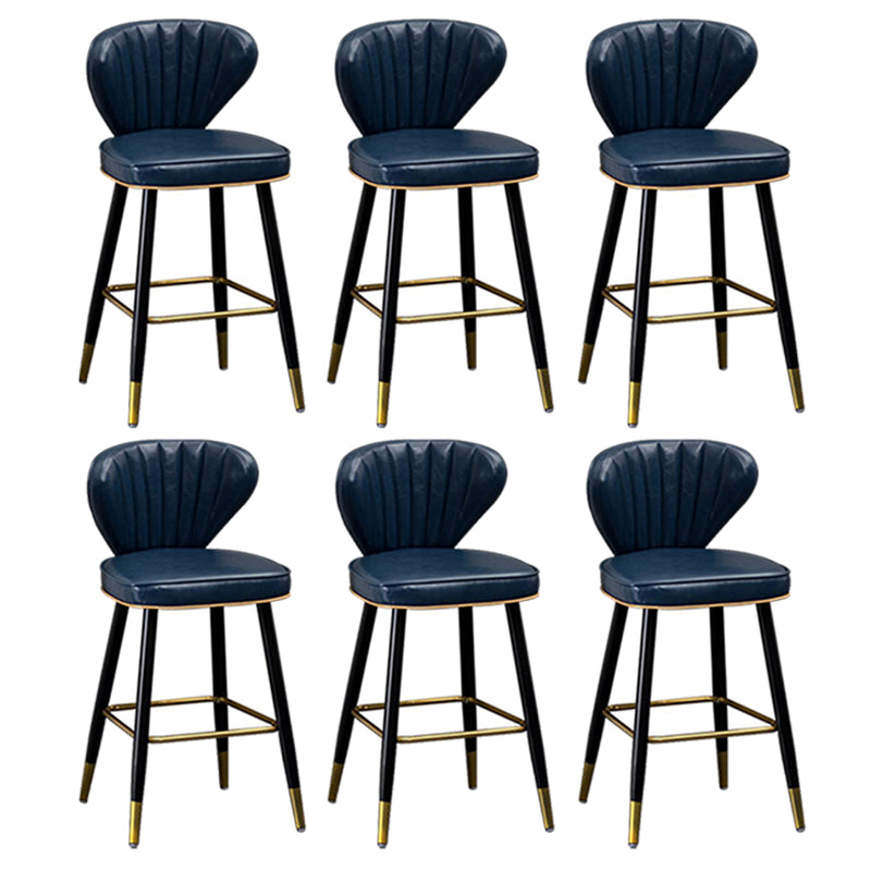 Modern Metal Barstool Faux Leather Counter Stool with Iorn 4 Legs Navy Blue 6 Piece Set Clearhalo 'Bar Furniture' 'Bar Stools' 'bar_stools' 'furn' 'furn_bar_stools' 'Furniture' 'Kitchen & Dining Furniture' 5639097