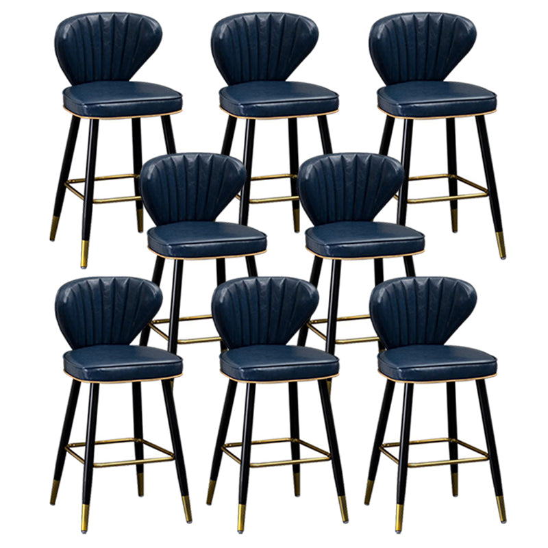 Modern Metal Barstool Faux Leather Counter Stool with Iorn 4 Legs Navy Blue 8 Piece Set Clearhalo 'Bar Furniture' 'Bar Stools' 'bar_stools' 'furn' 'furn_bar_stools' 'Furniture' 'Kitchen & Dining Furniture' 5639098