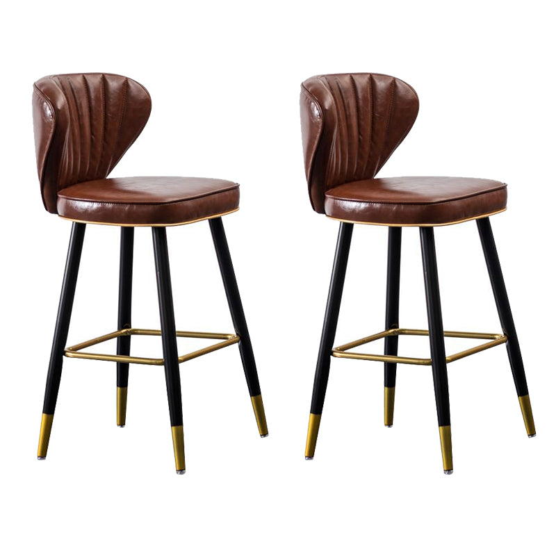 Modern Metal Barstool Faux Leather Counter Stool with Iorn 4 Legs Red Brown 2 Piece Set Clearhalo 'Bar Furniture' 'Bar Stools' 'bar_stools' 'furn' 'furn_bar_stools' 'Furniture' 'Kitchen & Dining Furniture' 5639103