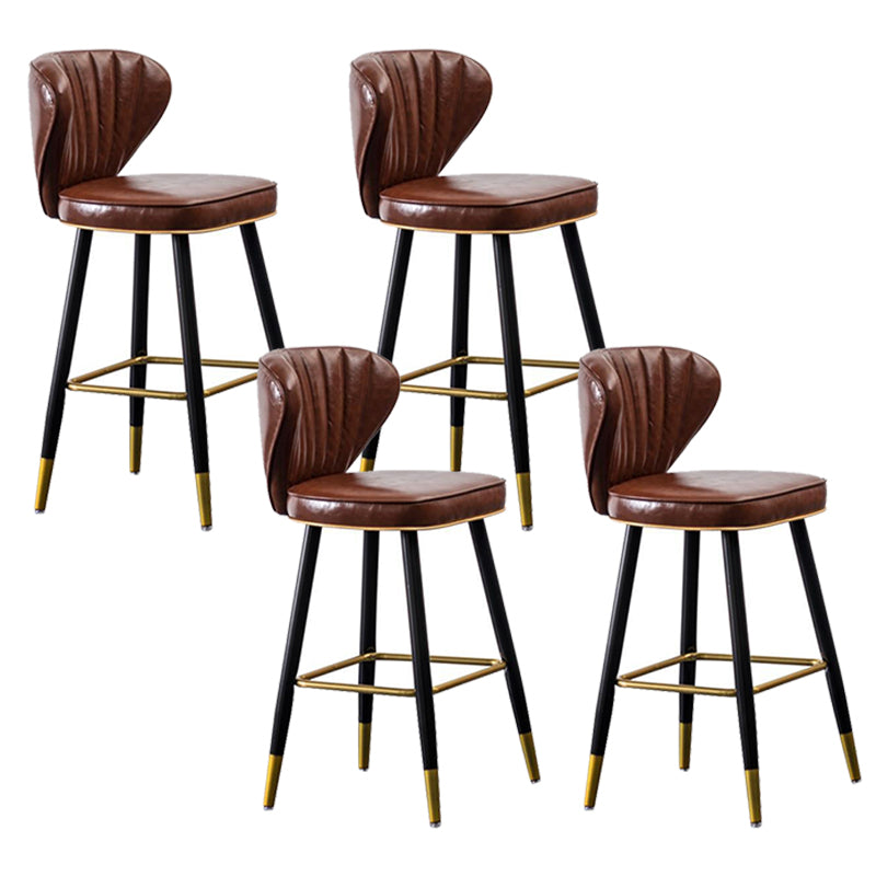 Modern Metal Barstool Faux Leather Counter Stool with Iorn 4 Legs Red Brown 4 Piece Set Clearhalo 'Bar Furniture' 'Bar Stools' 'bar_stools' 'furn' 'furn_bar_stools' 'Furniture' 'Kitchen & Dining Furniture' 5639104