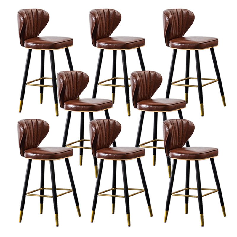 Modern Metal Barstool Faux Leather Counter Stool with Iorn 4 Legs Red Brown 8 Piece Set Clearhalo 'Bar Furniture' 'Bar Stools' 'bar_stools' 'furn' 'furn_bar_stools' 'Furniture' 'Kitchen & Dining Furniture' 5639106