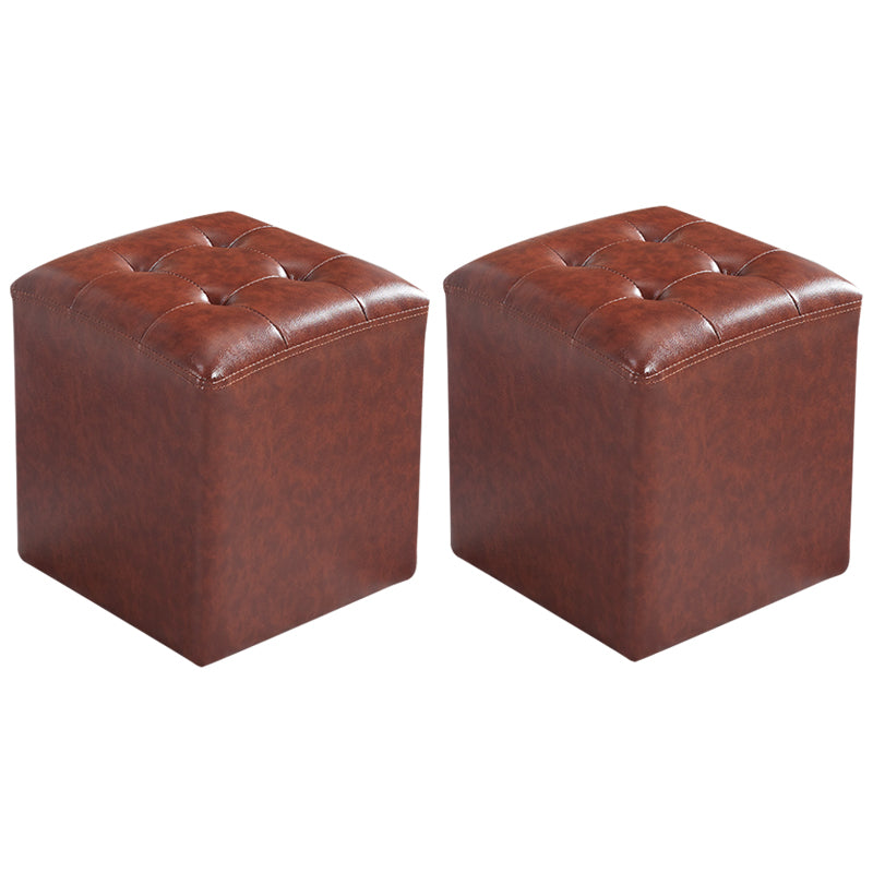 Contemporary Tufted Ottoman Water Resistant Leather Foot Stool Square Ottoman Red Brown 2 Piece Set Clearhalo 'furn' 'furn_ottomans_poufs' 'Furniture' 'Living Room Furniture' 'Ottomans & Poufs' 'ottomans_poufs' 5639200