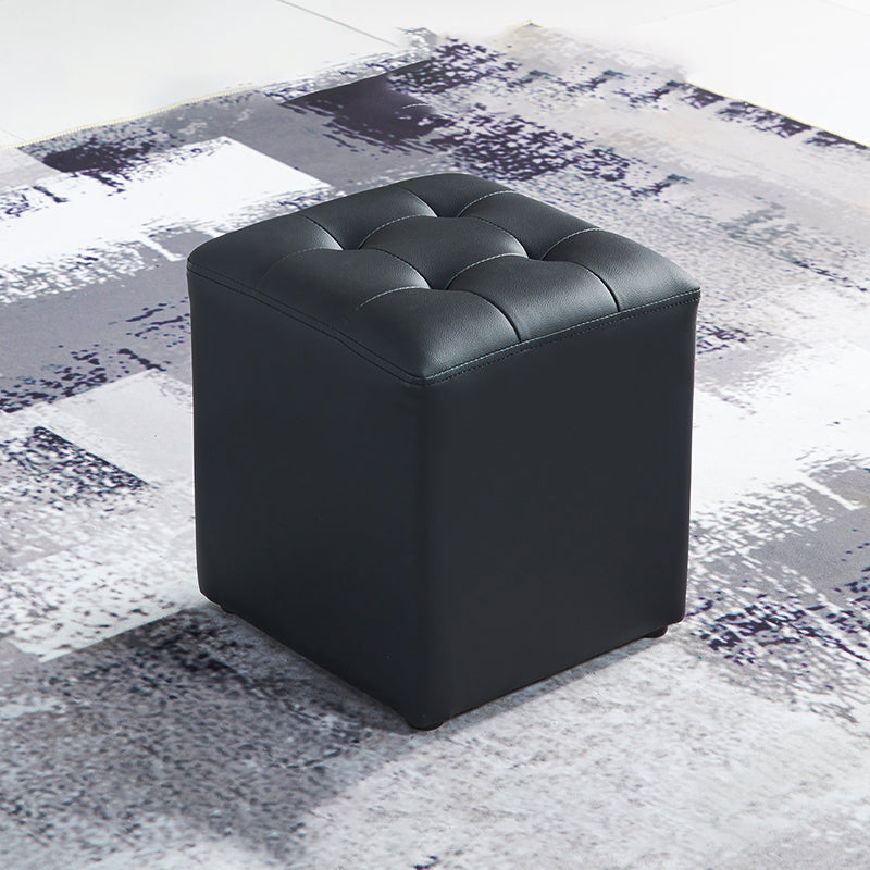 Contemporary Tufted Ottoman Water Resistant Leather Foot Stool Square Ottoman Black 1 Piece Clearhalo 'furn' 'furn_ottomans_poufs' 'Furniture' 'Living Room Furniture' 'Ottomans & Poufs' 'ottomans_poufs' 5639204