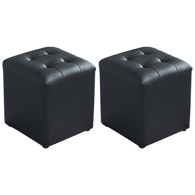Contemporary Tufted Ottoman Water Resistant Leather Foot Stool Square Ottoman Black 2 Piece Set Clearhalo 'furn' 'furn_ottomans_poufs' 'Furniture' 'Living Room Furniture' 'Ottomans & Poufs' 'ottomans_poufs' 5639205