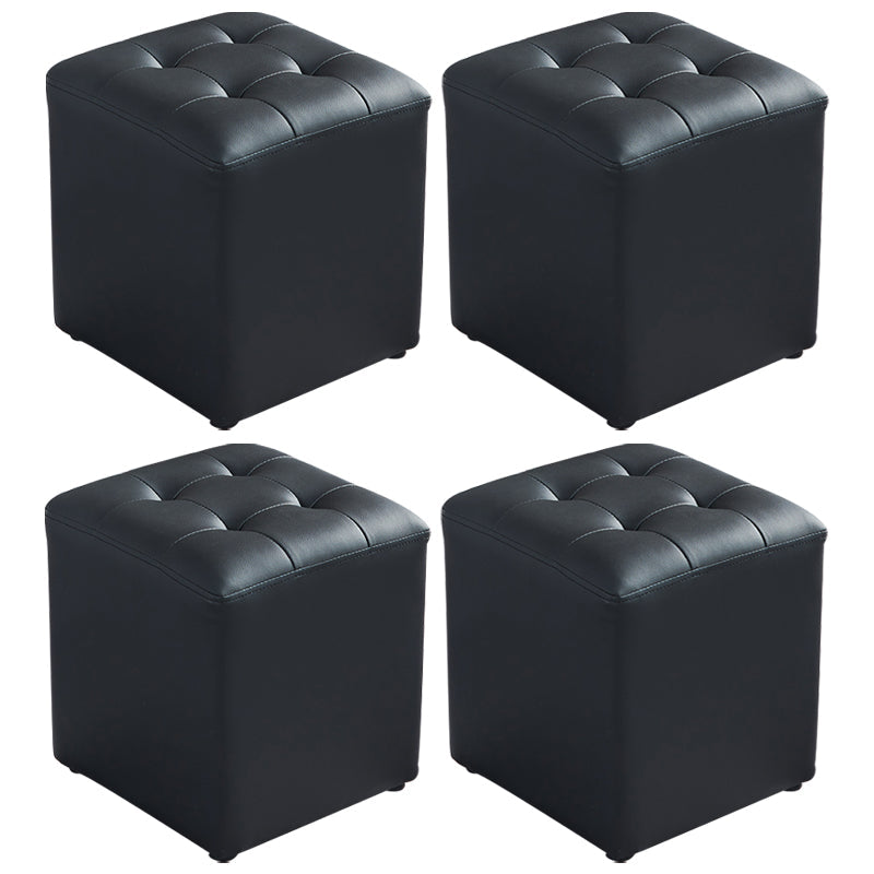 Contemporary Tufted Ottoman Water Resistant Leather Foot Stool Square Ottoman Black 4 Piece Set Clearhalo 'furn' 'furn_ottomans_poufs' 'Furniture' 'Living Room Furniture' 'Ottomans & Poufs' 'ottomans_poufs' 5639208