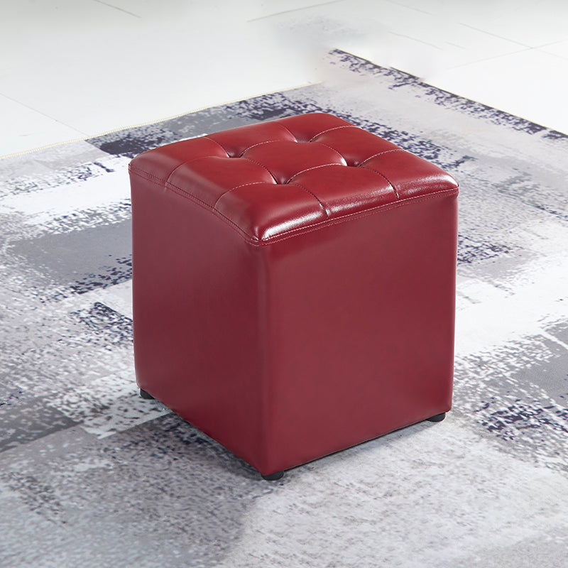 Contemporary Tufted Ottoman Water Resistant Leather Foot Stool Square Ottoman Red 1 Piece Clearhalo 'furn' 'furn_ottomans_poufs' 'Furniture' 'Living Room Furniture' 'Ottomans & Poufs' 'ottomans_poufs' 5639210