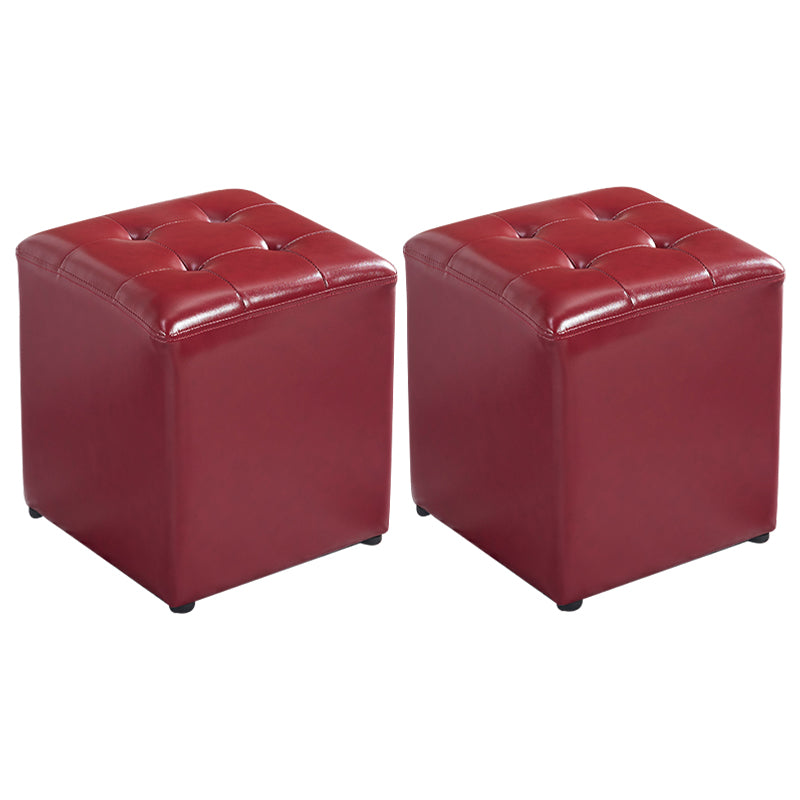 Contemporary Tufted Ottoman Water Resistant Leather Foot Stool Square Ottoman Red 2 Piece Set Clearhalo 'furn' 'furn_ottomans_poufs' 'Furniture' 'Living Room Furniture' 'Ottomans & Poufs' 'ottomans_poufs' 5639211