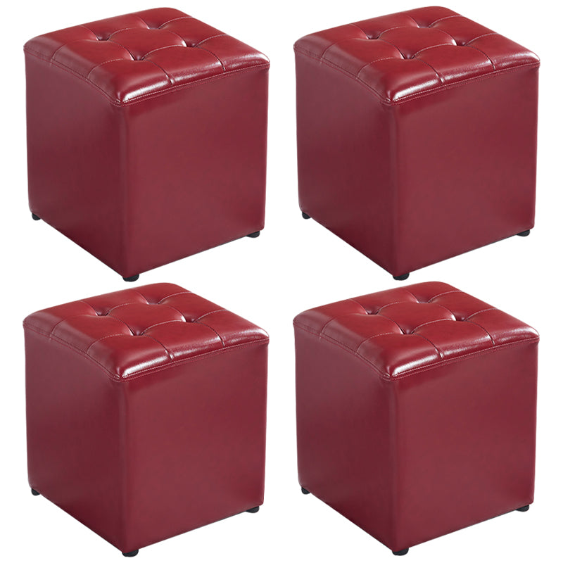 Contemporary Tufted Ottoman Water Resistant Leather Foot Stool Square Ottoman Red 4 Piece Set Clearhalo 'furn' 'furn_ottomans_poufs' 'Furniture' 'Living Room Furniture' 'Ottomans & Poufs' 'ottomans_poufs' 5639212