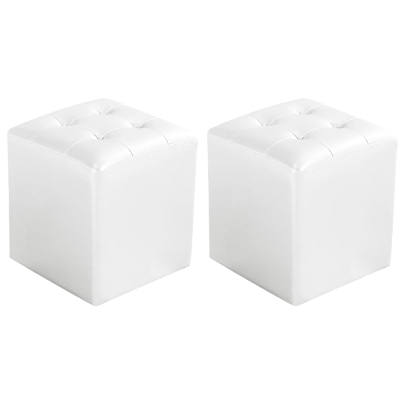 Contemporary Tufted Ottoman Water Resistant Leather Foot Stool Square Ottoman White 2 Piece Set Clearhalo 'furn' 'furn_ottomans_poufs' 'Furniture' 'Living Room Furniture' 'Ottomans & Poufs' 'ottomans_poufs' 5639216