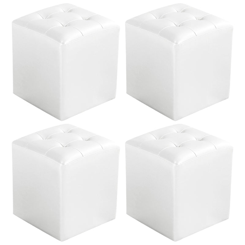 Contemporary Tufted Ottoman Water Resistant Leather Foot Stool Square Ottoman White 4 Piece Set Clearhalo 'furn' 'furn_ottomans_poufs' 'Furniture' 'Living Room Furniture' 'Ottomans & Poufs' 'ottomans_poufs' 5639217