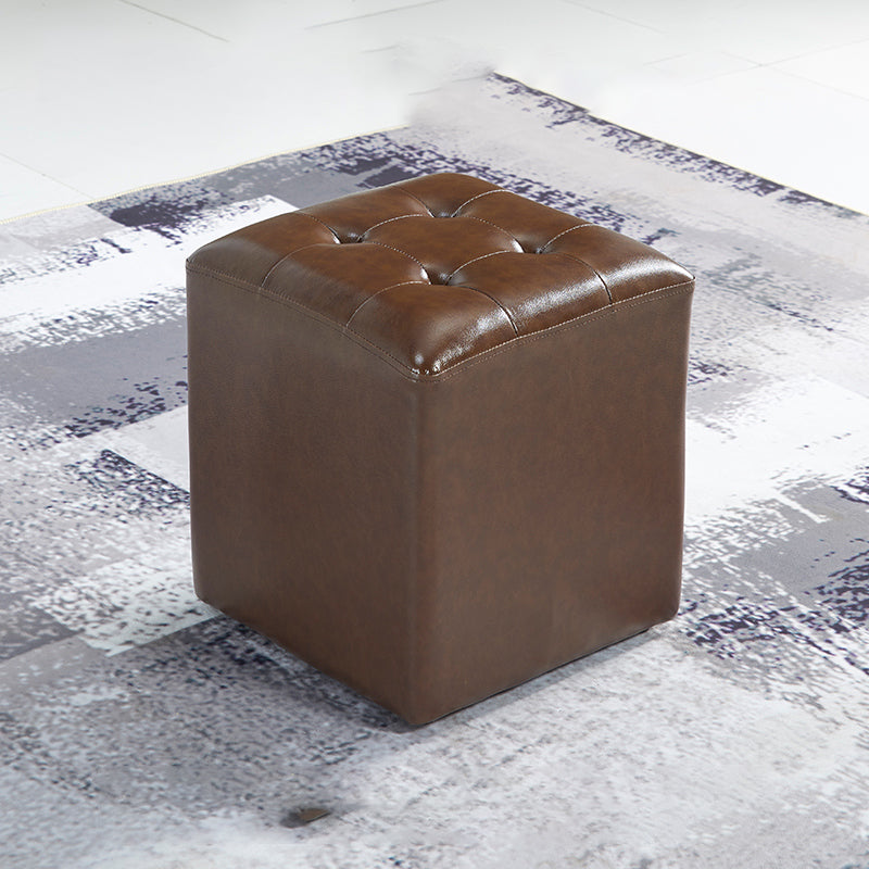 Contemporary Tufted Ottoman Water Resistant Leather Foot Stool Square Ottoman Brown 1 Piece Clearhalo 'furn' 'furn_ottomans_poufs' 'Furniture' 'Living Room Furniture' 'Ottomans & Poufs' 'ottomans_poufs' 5639218