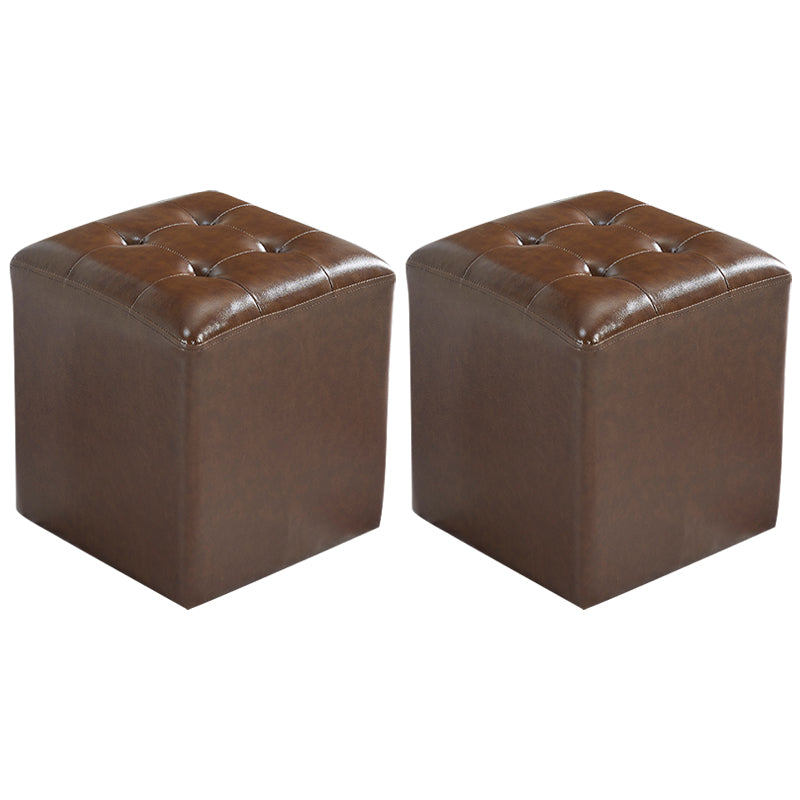 Contemporary Tufted Ottoman Water Resistant Leather Foot Stool Square Ottoman Brown 2 Piece Set Clearhalo 'furn' 'furn_ottomans_poufs' 'Furniture' 'Living Room Furniture' 'Ottomans & Poufs' 'ottomans_poufs' 5639219