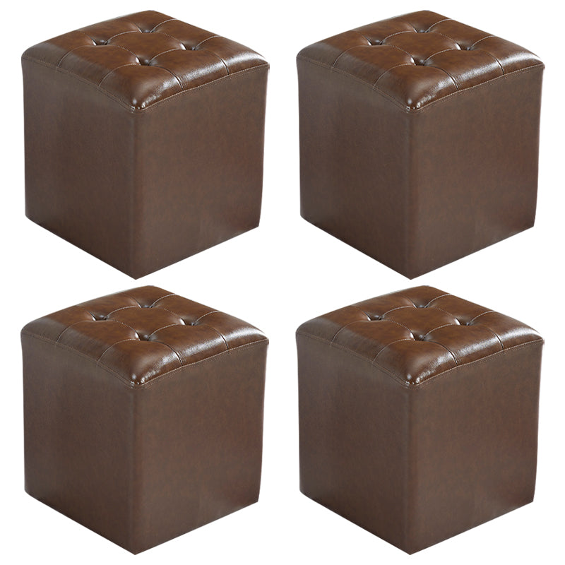Contemporary Tufted Ottoman Water Resistant Leather Foot Stool Square Ottoman Brown 4 Piece Set Clearhalo 'furn' 'furn_ottomans_poufs' 'Furniture' 'Living Room Furniture' 'Ottomans & Poufs' 'ottomans_poufs' 5639220