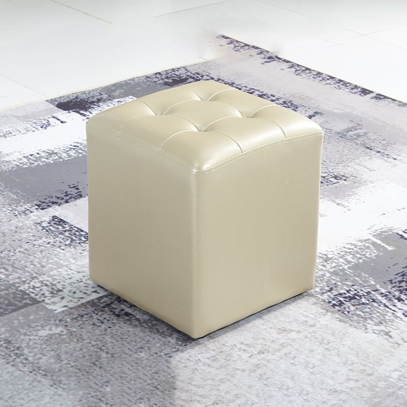 Contemporary Tufted Ottoman Water Resistant Leather Foot Stool Square Ottoman Beige 1 Piece Clearhalo 'furn' 'furn_ottomans_poufs' 'Furniture' 'Living Room Furniture' 'Ottomans & Poufs' 'ottomans_poufs' 5639221