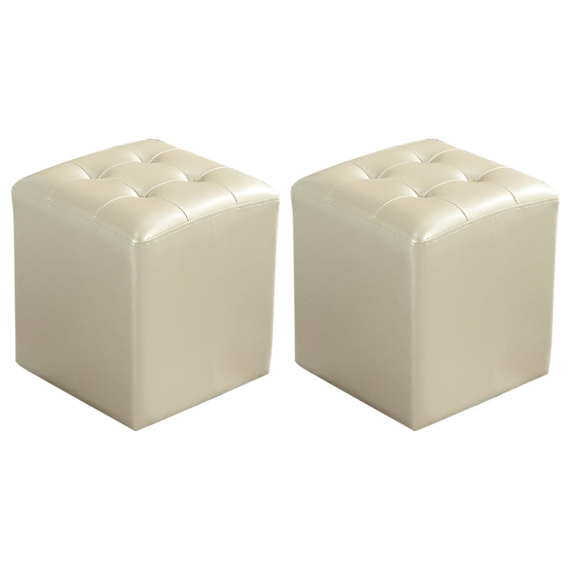 Contemporary Tufted Ottoman Water Resistant Leather Foot Stool Square Ottoman Beige 2 Piece Set Clearhalo 'furn' 'furn_ottomans_poufs' 'Furniture' 'Living Room Furniture' 'Ottomans & Poufs' 'ottomans_poufs' 5639222