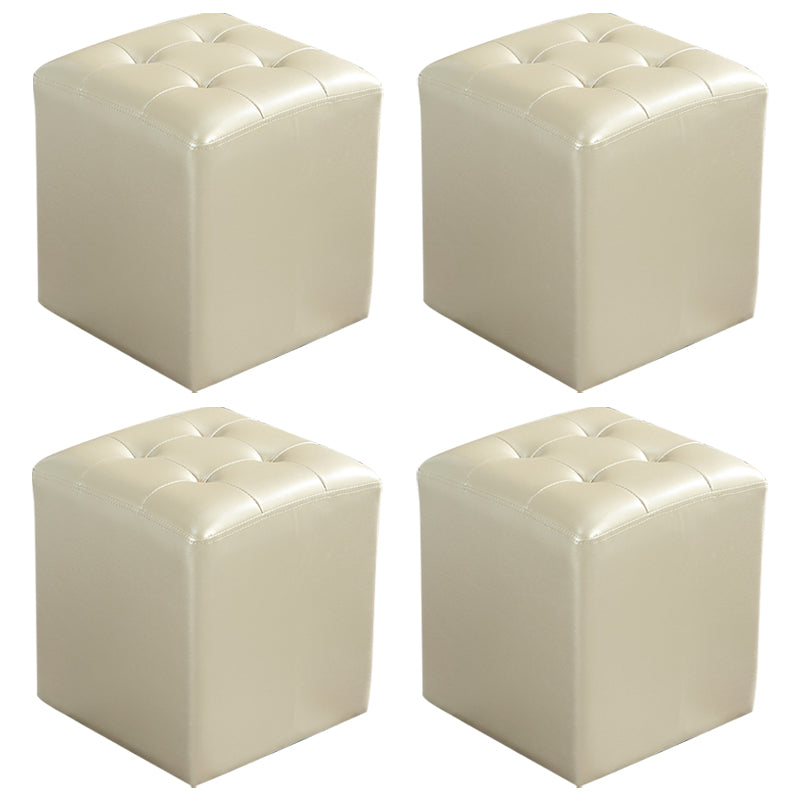 Contemporary Tufted Ottoman Water Resistant Leather Foot Stool Square Ottoman Beige 4 Piece Set Clearhalo 'furn' 'furn_ottomans_poufs' 'Furniture' 'Living Room Furniture' 'Ottomans & Poufs' 'ottomans_poufs' 5639223