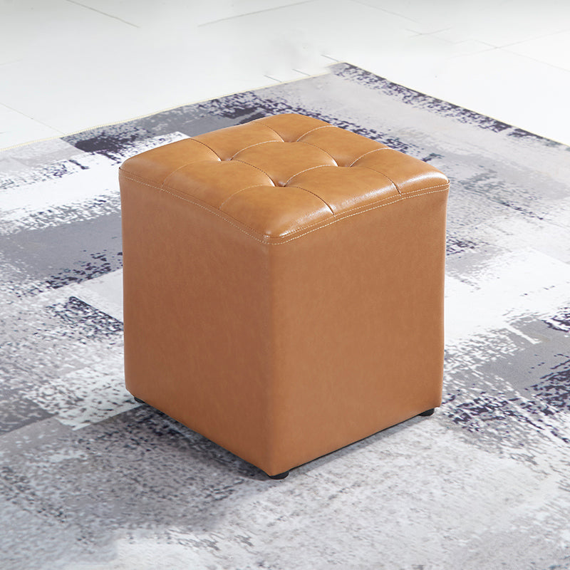 Contemporary Tufted Ottoman Water Resistant Leather Foot Stool Square Ottoman Light Brown 1 Piece Clearhalo 'furn' 'furn_ottomans_poufs' 'Furniture' 'Living Room Furniture' 'Ottomans & Poufs' 'ottomans_poufs' 5639224
