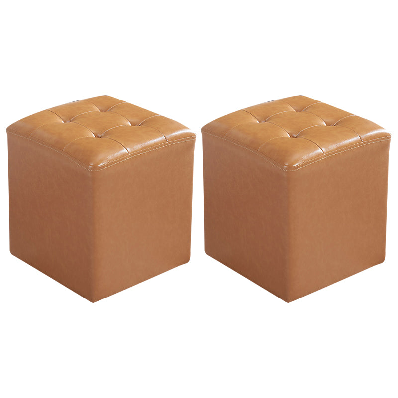 Contemporary Tufted Ottoman Water Resistant Leather Foot Stool Square Ottoman Light Brown 2 Piece Set Clearhalo 'furn' 'furn_ottomans_poufs' 'Furniture' 'Living Room Furniture' 'Ottomans & Poufs' 'ottomans_poufs' 5639225