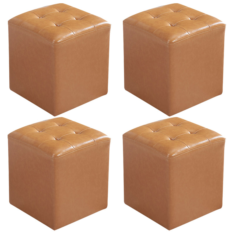 Contemporary Tufted Ottoman Water Resistant Leather Foot Stool Square Ottoman Light Brown 4 Piece Set Clearhalo 'furn' 'furn_ottomans_poufs' 'Furniture' 'Living Room Furniture' 'Ottomans & Poufs' 'ottomans_poufs' 5639226