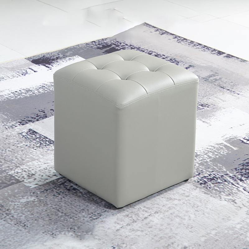 Contemporary Tufted Ottoman Water Resistant Leather Foot Stool Square Ottoman Grey 1 Piece Clearhalo 'furn' 'furn_ottomans_poufs' 'Furniture' 'Living Room Furniture' 'Ottomans & Poufs' 'ottomans_poufs' 5639227