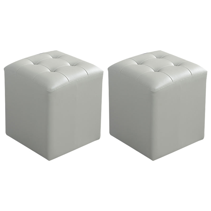 Contemporary Tufted Ottoman Water Resistant Leather Foot Stool Square Ottoman Grey 2 Piece Set Clearhalo 'furn' 'furn_ottomans_poufs' 'Furniture' 'Living Room Furniture' 'Ottomans & Poufs' 'ottomans_poufs' 5639228