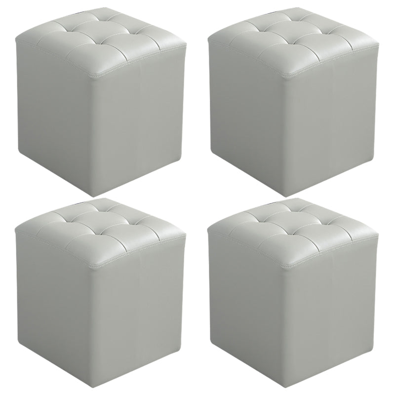Contemporary Tufted Ottoman Water Resistant Leather Foot Stool Square Ottoman Grey 4 Piece Set Clearhalo 'furn' 'furn_ottomans_poufs' 'Furniture' 'Living Room Furniture' 'Ottomans & Poufs' 'ottomans_poufs' 5639229