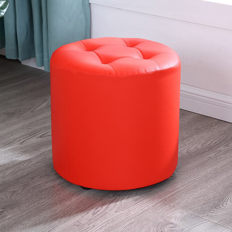 Modern Cylinder Shape Boucle Pouf Plain PU Leather Tufted Ottoman Footrest Clearhalo 'furn' 'furn_ottomans_poufs' 'Furniture' 'Living Room Furniture' 'Ottomans & Poufs' 'ottomans_poufs' 5639232