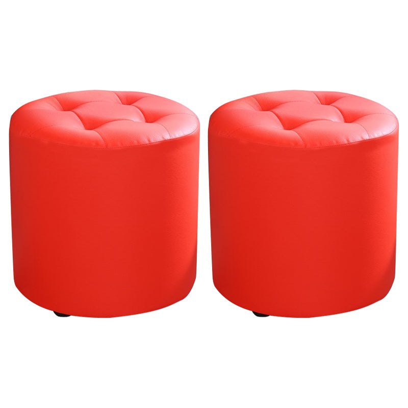 Modern Cylinder Shape Boucle Pouf Plain PU Leather Tufted Ottoman Footrest 13"L x 13"W x 11"H Red 2 Piece Set Clearhalo 'furn' 'furn_ottomans_poufs' 'Furniture' 'Living Room Furniture' 'Ottomans & Poufs' 'ottomans_poufs' 5639235