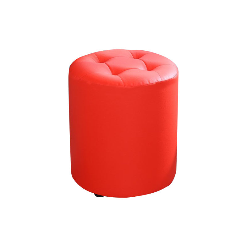 Modern Cylinder Shape Boucle Pouf Plain PU Leather Tufted Ottoman Footrest 13"L x 13"W x 14"H Red 1 Piece Clearhalo 'furn' 'furn_ottomans_poufs' 'Furniture' 'Living Room Furniture' 'Ottomans & Poufs' 'ottomans_poufs' 5639238