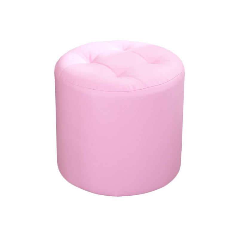 Modern Cylinder Shape Boucle Pouf Plain PU Leather Tufted Ottoman Footrest 13"L x 13"W x 11"H Pink 1 Piece Clearhalo 'furn' 'furn_ottomans_poufs' 'Furniture' 'Living Room Furniture' 'Ottomans & Poufs' 'ottomans_poufs' 5639244