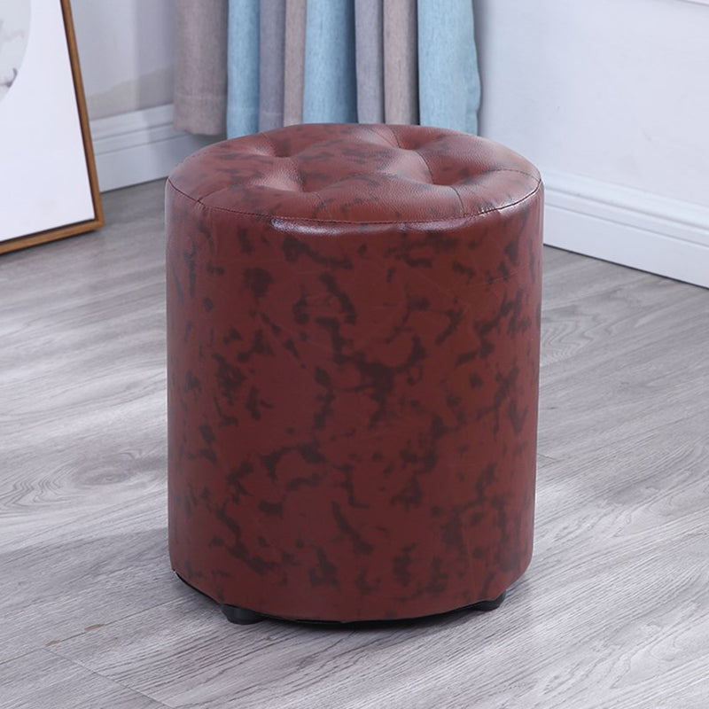 Modern Cylinder Shape Boucle Pouf Plain PU Leather Tufted Ottoman Footrest Clearhalo 'furn' 'furn_ottomans_poufs' 'Furniture' 'Living Room Furniture' 'Ottomans & Poufs' 'ottomans_poufs' 5639252